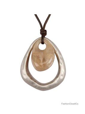 Chunky Boho Carving Pendant Necklace Faux Leather Cord 30.71"